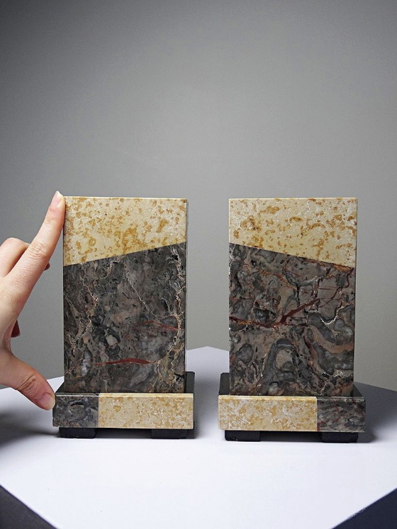 Image 1 of Pair of antique Art Deco marble bookends, fireplace decoration, 1920-1930