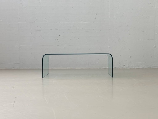 Glazen salontafel van gebogen veiligheidsglas, jaren 70.