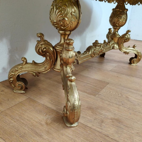 Oval coffee table with marble top and ornate golden base, Metal, Green, Klassiek (photo 7 of 12)