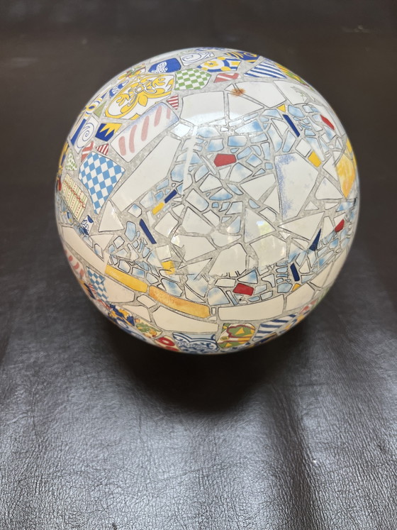 Image 1 of decorative ceramic sphere with Gaudi-like mosaic decoration