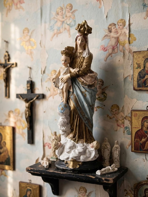 Statua religiosa della Madonna delle Vittorie in gesso policromo, inizio XX secolo.