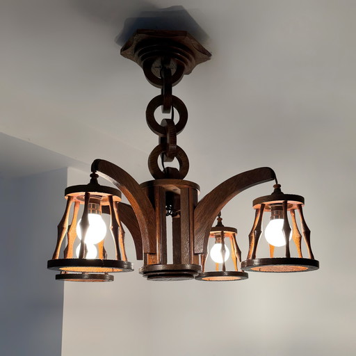 50's wood chandelier
