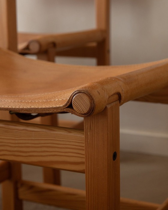 Image 1 of Vintage Kotka Dining Chairs by Tomas Jelinek for IKEA, Pine & Saddle Leather Safari Chairs, 1980s, Set of 6