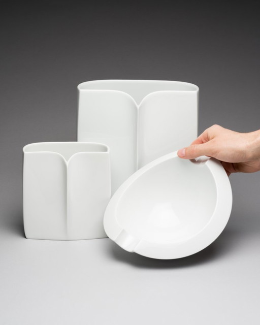 Rosenthal Porcelain Curated Set Wolf Karnagel “Owl” Vases & Jan van der Vaart