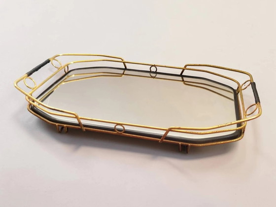 Vintage mirror plateau with gallery – Table accessories, Metal, Rattan (photo 8 of 8)