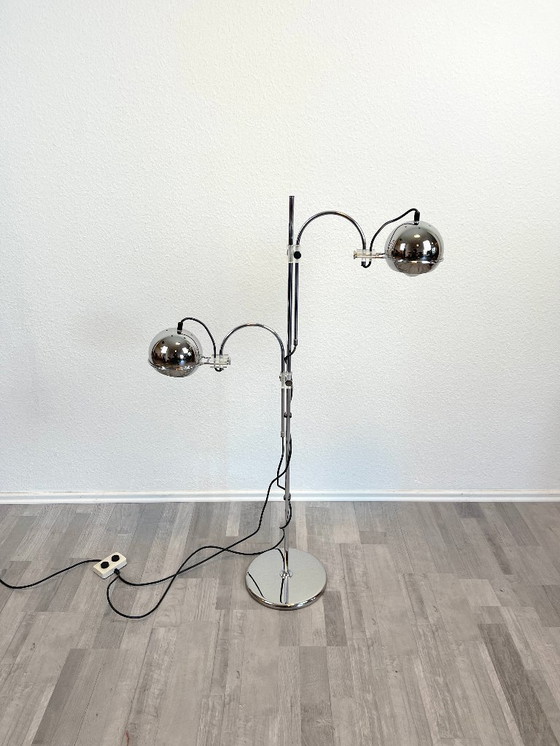 Image 1 of Space Age floor lamp, chrome, 2-light, globe spotlights