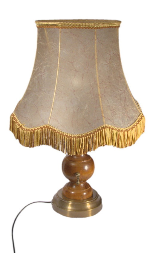Retro- of westernlamp van gedraaid hout en goudkleurig metaal, 37x57 cm – tafellampen, Metal, Wood