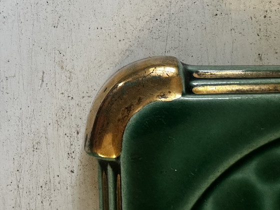 Posavasos Art Déco de cerámica esmaltada en verde y dorado moteado. – Accesorios de mesa, Ceramic, Vintage (photo 6 of 12)
