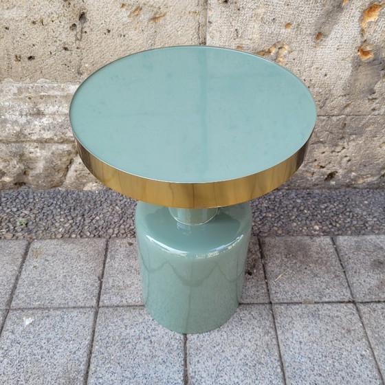 Image 1 of Tavolino laterale in giada lucida, alluminio e smalto, anni &#39;90 - Francia