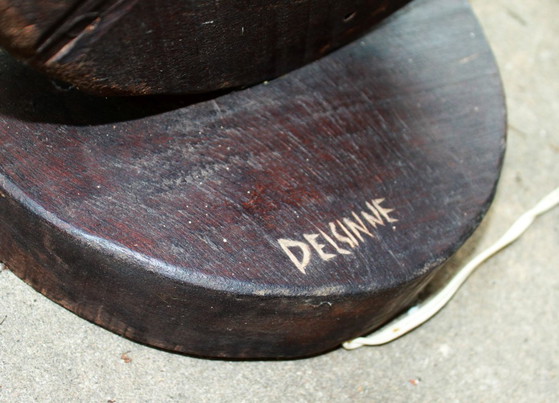 Page 1 of 6 Brutalist Lamp in Wood and Raffia Signed Delsinne, Belgium, 60s. – Table lamps (photo 6 of 6)
