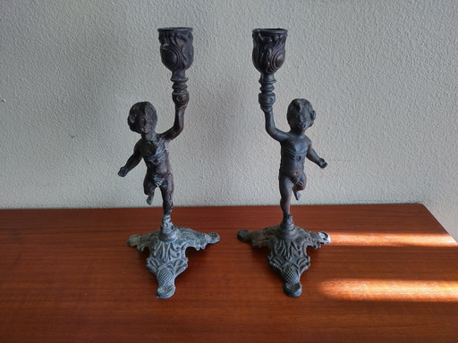 Two French Antique Candlesticks in Bronze