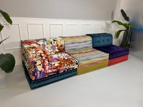 Image 1 of Roche Bobois Mah Jong Designer Sofa Stoff 3-Sitzer handgefertigt MahJong Bunt Frankreich
