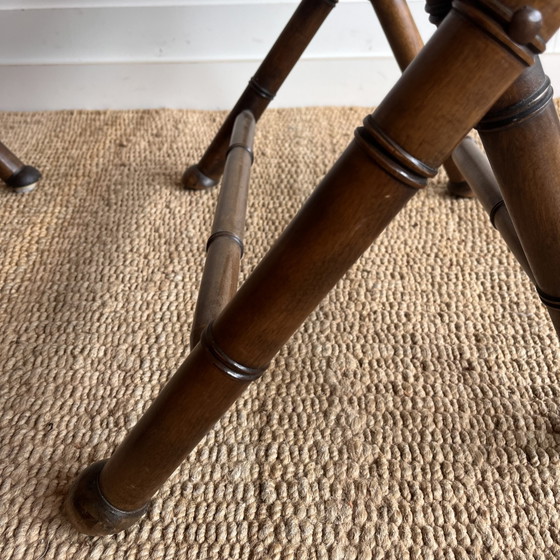 2 vintage campagne stoelen faux bamboo | jaren 70/80 Vintage – Eetkamerstoelen, Canvas, Wood (photo 8 of 12)