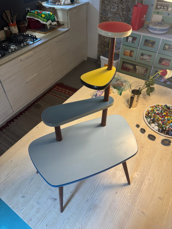 Mid-Century Meerlaagse Plantentafel – Jaren 50/60 Atomic Formica – Hout, lamine (photo 4 of 8)