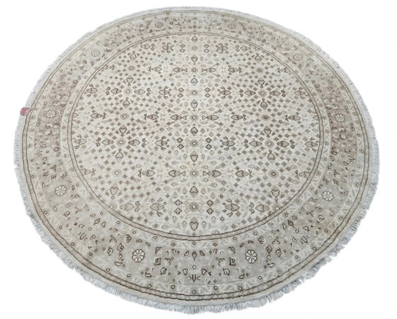 Image 1 of Handgeknüpfter, runder Orientteppich aus Wolle mit Blumenmuster, Kayseri-Creme, 200 x 200 cm