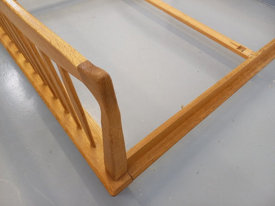 Image 1 of Vintage French double bed by Guillerme et Chambron in solid oak from the 1960s