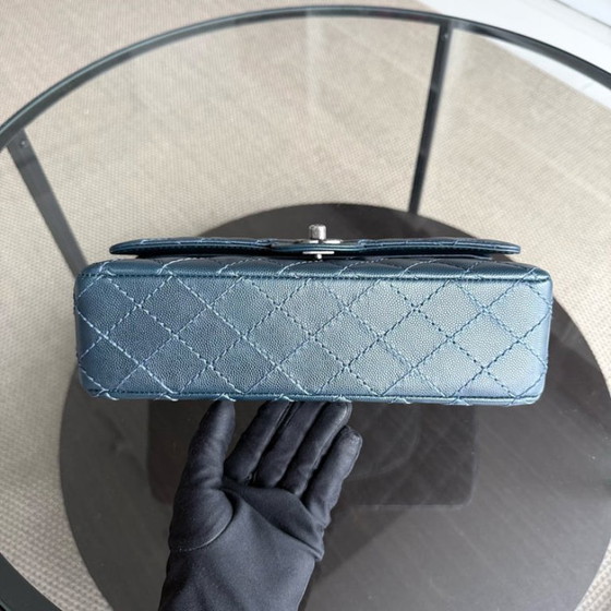 Image 1 of Chanel Classic Flap Medium - Caviar 25CM Quilted Dark Blue Silver Hardware Series 23