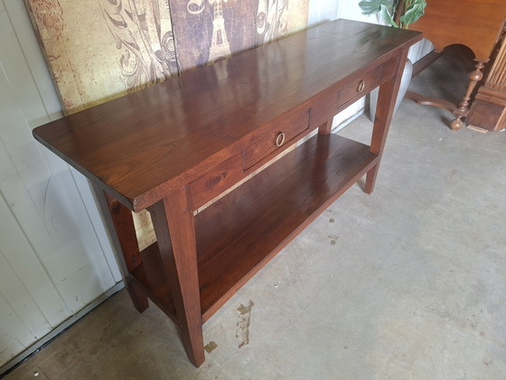 Image 1 of Teak side table, hall table, wall console, dimensions: 141x39cm and 80cm high.