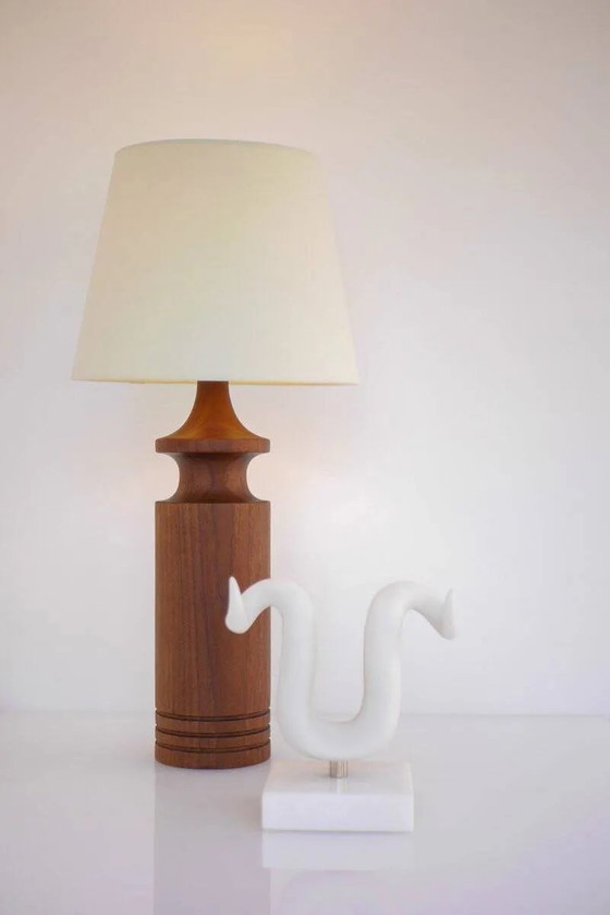 Image 1 of Large mid-century modern Danish teak table lamp
