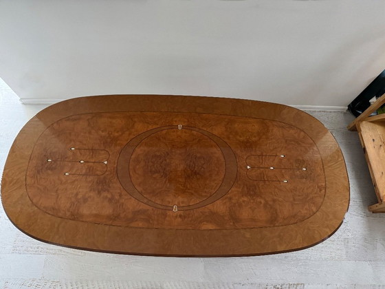 Image 1 of Stunning Art deco dining table in walnut root with mother of pearl