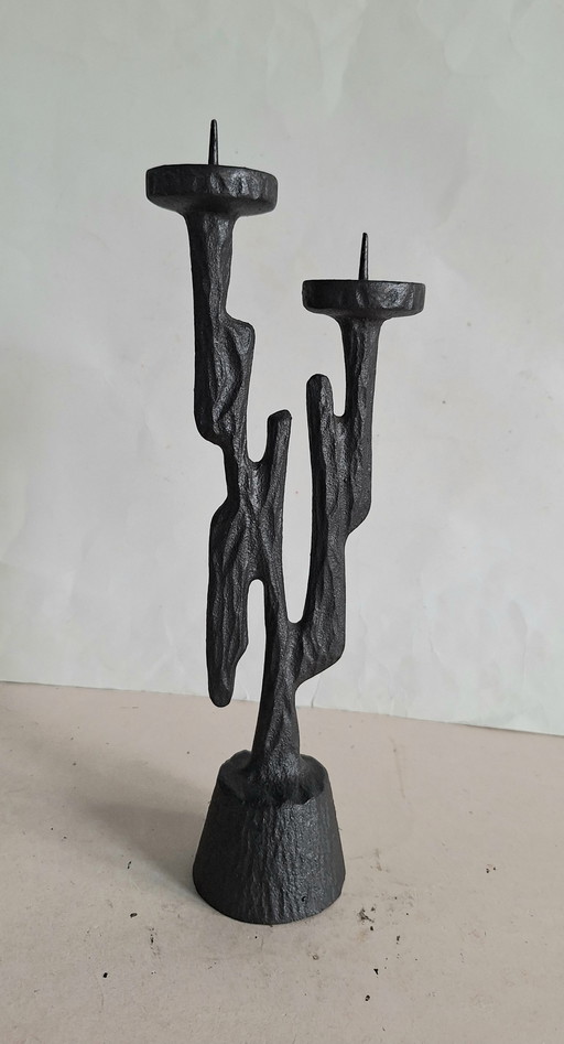 Candeliere in ghisa a due bracci Horst Dalbeck, Brutalist 1960-1969