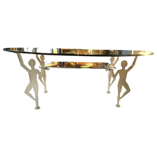 Antropomorfe Salontafel in Gelakt Metaal en Glas, Jaren 80