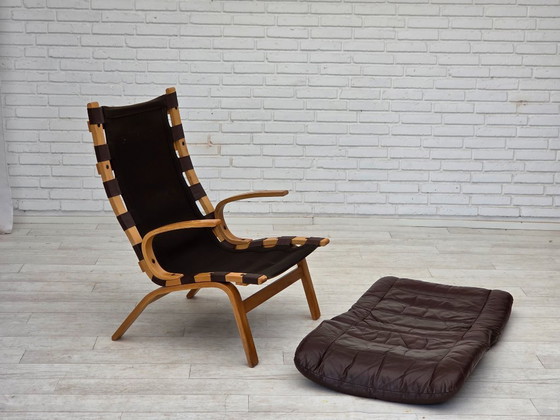 Image 1 of Anni '70, design danese di Farstrup, set di 2 poltrone, mobili in pelle, legno curvato.
