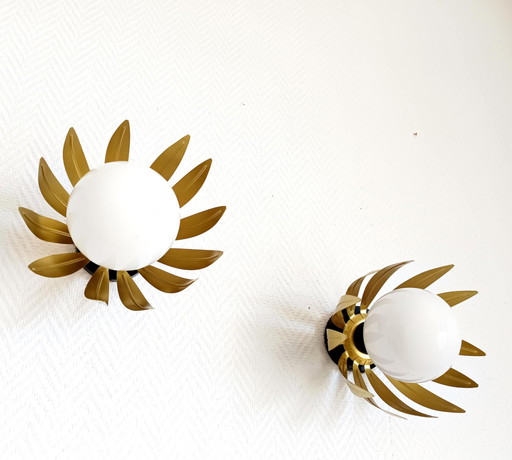 2x Appliques Feuilles Dorées Italie Vintage