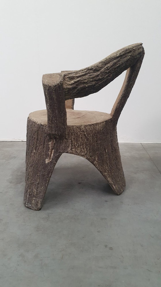 Image 1 of Vintage faux wood cement garden set 4 chairs/table Brutalist 60s France