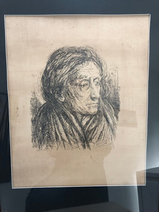 Image 1 of Original Expressionist Etching, 1914 – Contemplative Portrait of an Elderly Man