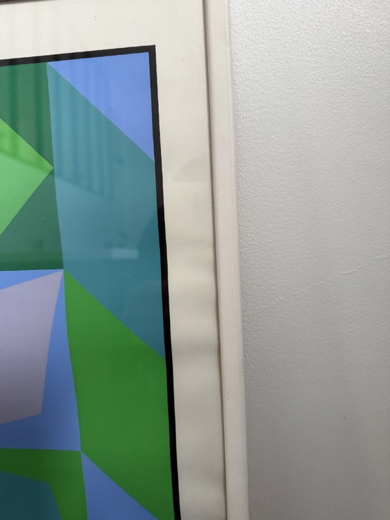 Framed poster by Victor Vasarely, Geneva 1979, Musée Athénée, Design by Memphis Starck – Wall decoration, Wood (photo 3 of 9)