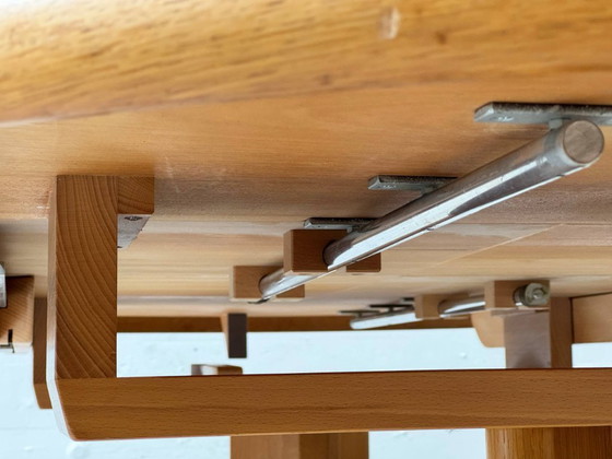 Image 1 of Round extendable dining table made of light-colored solid beech wood, 1970s