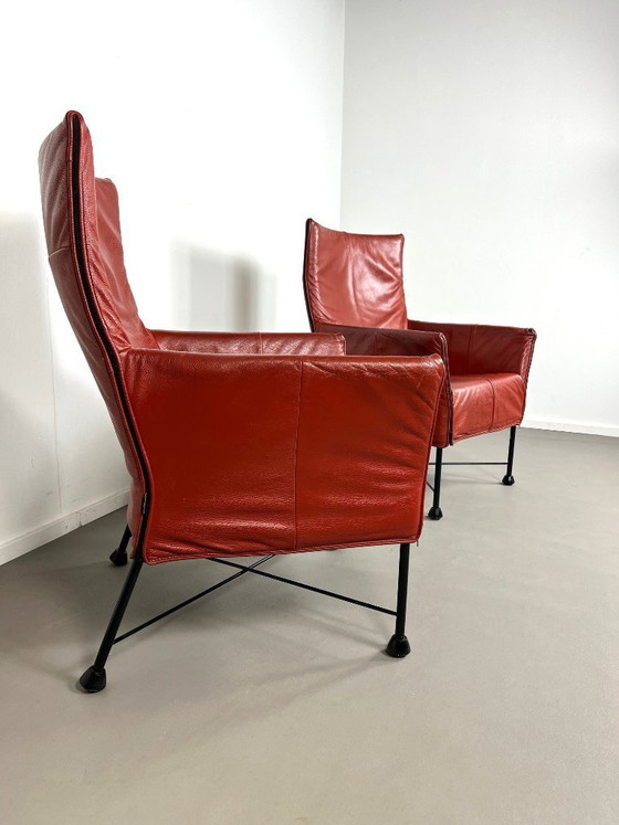 Image 1 of 2 Postmodern leather Charly armchairs by Gerard van den Berg for Montis, 1980s.