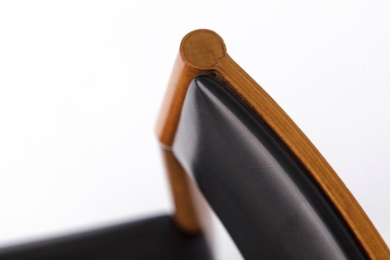 Image 1 of Set of 6 Vintage Teak Dining Chairs 1960s Germany, Mid Century Modern with Black Faux Leather