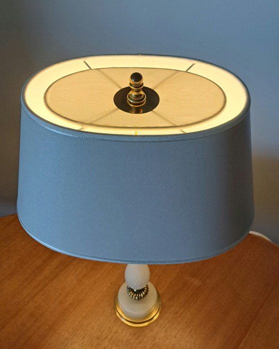 Image 1 of Vintage Brass Table Lamp with White Shade – Hollywood Regency Style
