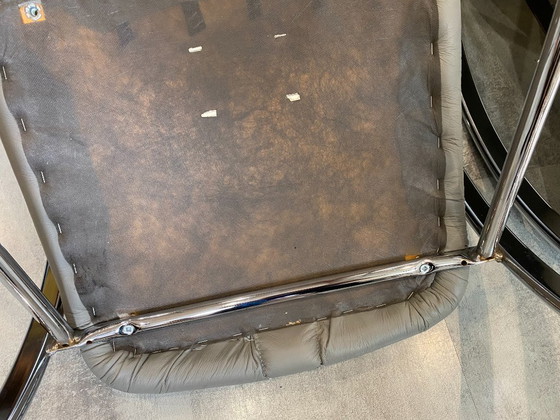 Image 1 of Pareja de sillones plegables Souvignet en cuero cromado gris, 1980