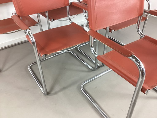 6 Vintage Mart Stam S34 Slede Design Stoelen Seventies – eetkamerstoelen, polished steel, Leather (photo 2 of 11)