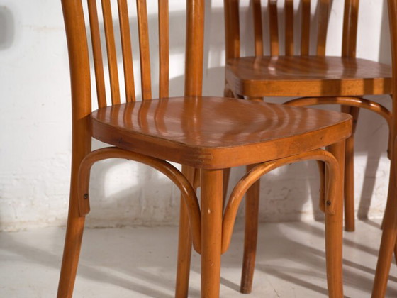 Lot de quatre Chaises de salle à manger antiques en bois courbé LIGNA – Tchécoslovaquie, circa 1960 #6 (photo 23 of 40)