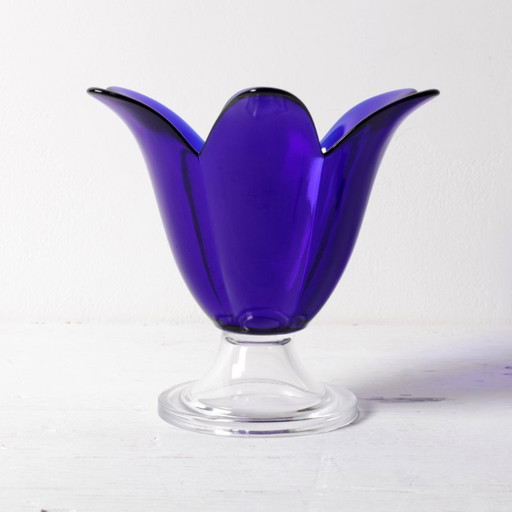 Cobalt Blue Vintage Glass Vase / Mid-century Tulip Flower Vase / Studio Nova / Portugal / 1980s