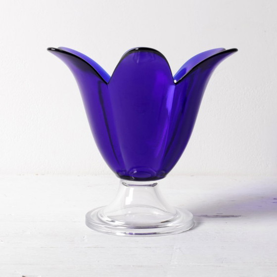 Image 1 of Cobalt Blue Vintage Glass Vase / Mid-century Tulip Flower Vase / Studio Nova / Portugal / 1980s