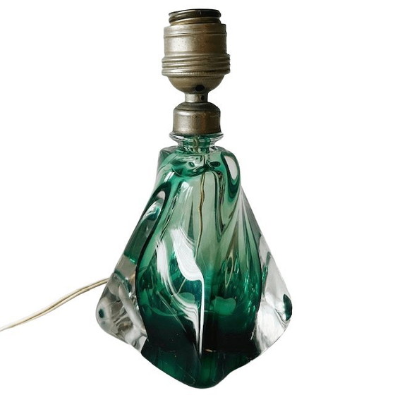 Image 1 of Mid-century lampenvoet groen glas Val Saint Lambert 1950's