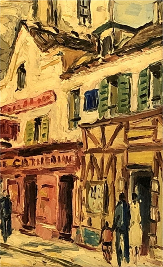 Image 1 of Oil on canvas – Montmartre, Place du Tertre, Paris. Original signed work – School of Paris – 20th century French art