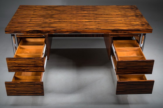 Image 1 of Makassar Ebony Executive Desk with Chromed Futuristic Legs, 1970s