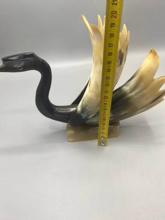 Large sculpted and polished natural horn heron, handcrafted sculpture signed Cerdon (photo 6 of 7)