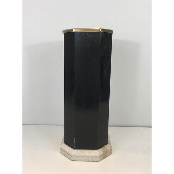 Image 1 of Vintage umbrella stand in blackened wood, brass and marble, 1950