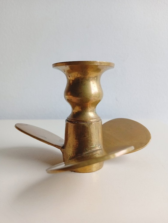 Image 1 of Portacandele a forma di elica vintage in ottone, design nautico, forma a vite