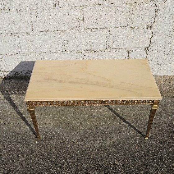Image 1 of Tavolino da caffè vintage francese in marmo e ottone - Tavolo da cocktail - Tavolo da salotto - Stile Regency - Anni '70