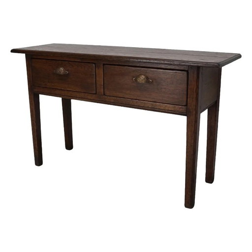Mesa auxiliar de roble rústica francesa vintage