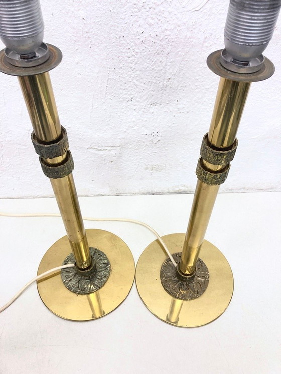 Image 1 of 2 brass table lamps from the 1970s, brutalist design