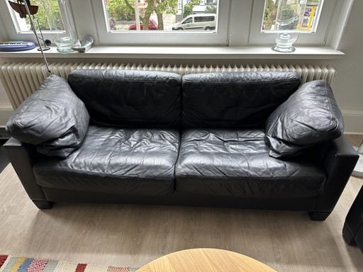 2 sofás De Sede, de piel negra, serie DS-17 – 2 zitsbanken, Leather